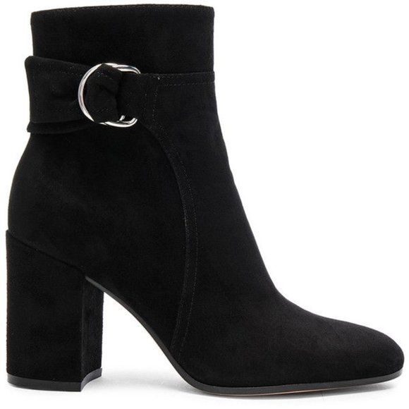 Gianvito Rossi Shoes - Gianvito Rossi Black Suede Belted Ankle Bootie